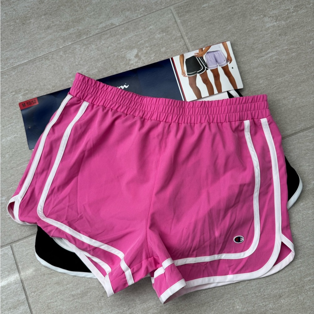 🩳🆕Champion Girl’s 2 Pack Athletic Shorts, Pink and Black, Medium (10/12)🩳